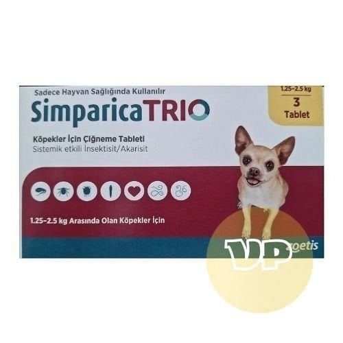 Simparica Trio 1.3 - 2.5 Kg Arası Köpekler İçin İç Dış Parazit Tableti ( 1 Kutu 3 Tablet İçerir )SKT:02.2027
