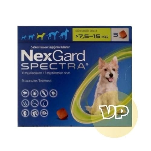 Nexgard Spectra  7.5 - 15 Kg ( 1 Kutu  3 Tablet İçermektedir )SKT:09.2027 LÜTFEN AÇIKLAMAYI OKUYUNUZ!