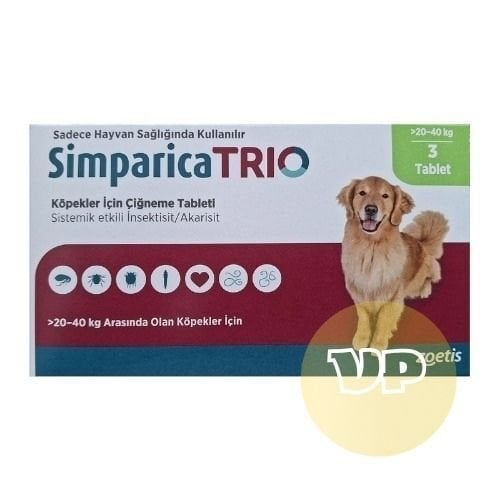 Simparica Trio 20-40  Kg Arası Köpekler İçin İç Dış Parazit Tableti ( 1 Kutu 3 Tablet İçerir )SKT:02.2027