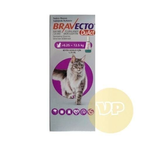 5 ADET Bravecto DuAct Kedi 6.25-12.5 kg Damla 1.79ml  SKT 08.2027