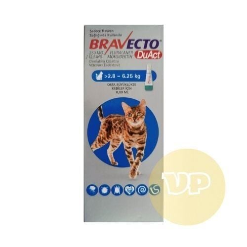 5 ADET  Bravecto DuAct Kedi 2.8-6.25 kg İçin Damla 0.89 ml 1 Tüp SKT 09.2027