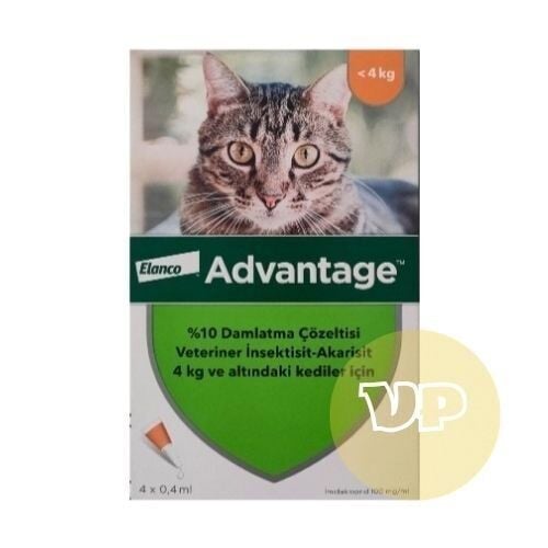 ADVANTAGE < 4 Kg Kediler İçin  0.4 Ml (1 Kutu 4 Pipet İçerir)SKT:06.2027
