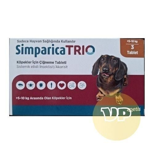 Simparica Trio 5 - 10 Kg Arası Köpekler İçin İç Dış Parazit Tableti ( 1 Kutu 3 Tablet İçerir ) SKT :05.2027