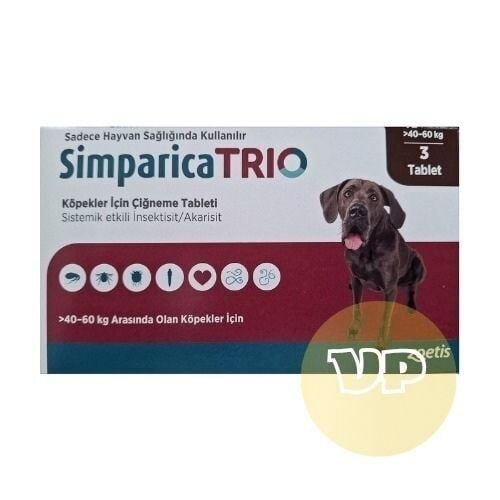 Simparica Trio 40-60  Kg Arası Köpekler İçin İç Dış Parazit Tableti ( 1 Kutu 3 Tablet İçerir )SKT:07.2027