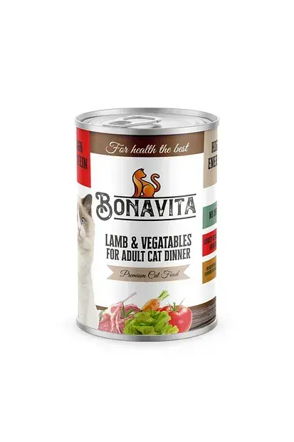 Bonavita Kuzu Etli Sebzeli Yetişkin Kedi Maması 400 gr 12 Adet (SKT:2029)